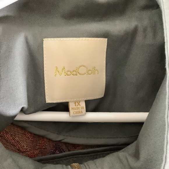 Modcloth Utility Jacket Army Green Aztic Adjustable Waist Roll Over Sleeves - Picture 7 of 9